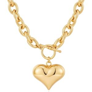 Gold Puff Heart Toggle Necklace